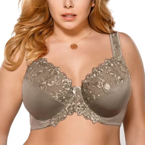 Women Minimizer Everyday Bra Underwire Non-Padded Embroidery Lace Bras Plus Size - Picture 1 of 41
