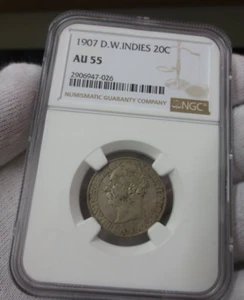 1907 Danish West Indies 20 Cents NGC AU55 (Nice Coin) (POP: 2, 15 Graded Higher) - Picture 1 of 5