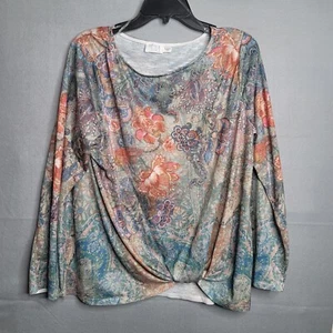 Top para mujer Time and Tru talla XL mangas 3/4 brillante colorido estampado boho - Imagen 1 de 5