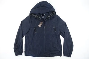 MICHAEL KORS CH3205H67F BLUE XL LOGO TAPE HOODED WOVEN WINDBREAKER JACKET - Picture 1 of 12