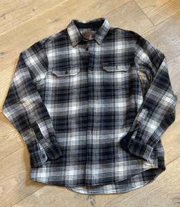 Camisa Orvis Mediana Negra Blanca Franela Cuadros Abotonada Chaqueta Cazadora Pesada - Imagen 1 de 4