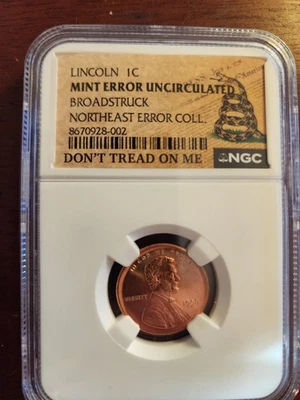 1998 LINCOLN CENT NGC MINT ERROR BROADSTRUCK NORTH EAST ERROR COLLECTION #S220 - Image 1 of 2