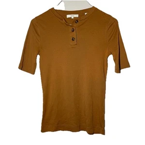 Vince Elbow Sleeve Henley Chestnut Brown Womens XS Pima Cotton Tee Shirt Comfort - Picture 1 of 9