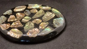 Vintage Handmade 7 1/2" X 5 3/4" Oval Abalone Lucite Trivet Hot Plate US - Bild 1 von 3