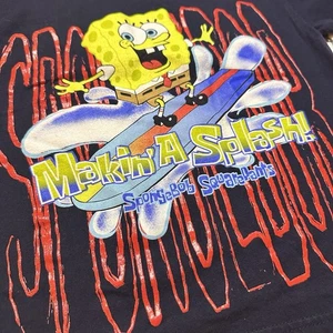 Y2K Nickelodeon SpongeBob SquarePants Graphic Short Sleeve Shirt Navy Youth 5/6 - Picture 1 of 7