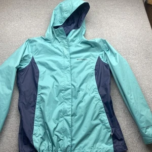 Columbia Rain Jacket Womens Medium Hooded Full Zip Lined Nylon Green Windbreaker - Picture 1 of 12
