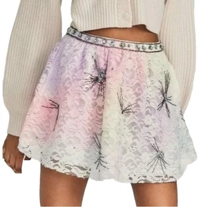 LoveShackFancy KEZIA MINI SKIRT Pink Lilac White Crystals 4 Lace MSRP 325 - Picture 1 of 12