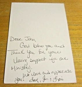 Jim & Lori Bakker Televangelists Autographed 6.25X9 Note Card "Jim Bakker Show" - Picture 1 of 3