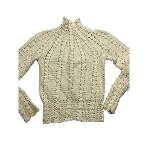 Vintage handgehäkelter cremefarbener Pullover XS Puffstich Stehkragen Cottagecore coquette - Bild 1 von 7