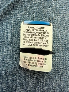 2025 Monopoly at McDonald’s McD’s PARK PLACE UNREDEEMED #821 - Bild 1 von 1