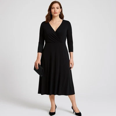 Vestido midi Eileen Fisher 100 % seda talla L con sobrepelliz negro manga 3/4 Foto 1 de 4