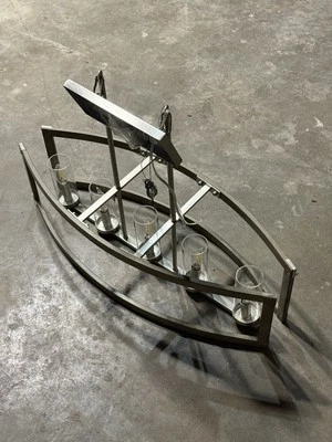 Lámpara de araña isla de cocina Possini Euro Kerr 32 3/4" de ancho imitación madera Foto 1 de 4