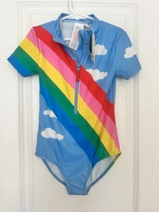 Mini Boden Girls Rainbow Swimsuit Short Sleeved Rashguard - NWT - 8-9 - Picture 1 of 3