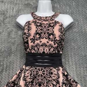 City Studio Fit & Flare Dress Junior 3 Pink Black Damask Sleeveless Cocktail - Picture 1 of 12