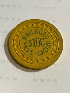 1930’s Rare Railroad Pass Casino Gaming Chip Boulder City Nevada yellow $100 100 - Picture 1 of 3