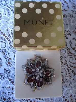 VTG Monet Red Enameled & Rhinestone Poinsettia Flower Trinket Box - Image 1 of 4