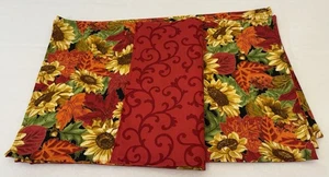 Fall Leaf Sunflower Swirl Placemats Reversible Yellow Orange Red Green Set of 4 - Picture 1 of 8