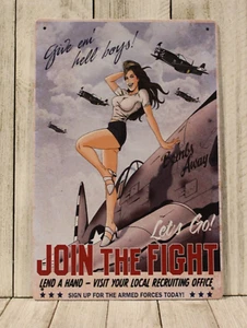 Sexy Pinup Girl WW II Mustang Flugzeug Bomber Blech Poster Schild Vintage Look - Bild 1 von 4