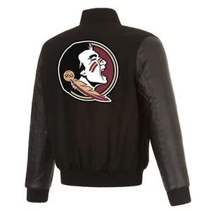 Chaqueta reversible de lana Florida State Seminoles mangas de cuero logotipos bordados - Imagen 1 de 6