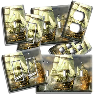 PIRATE SAIL SHIP BATTLE BATTLESHIP LIGHT SWITCH OUTLET WALL PLATES GAME ROOM ART - Picture 1 of 34