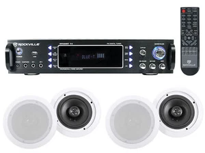Rockville RPA60BT 1000w Home Theater Bluetooth Receiver+ (4) In-Ceiling Speakers - Picture 1 of 12