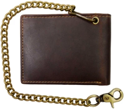 Men's Genuine Hunter Leather Biker Long Chain Wallet with RFID Blocking Bifold - Image 1 of 4