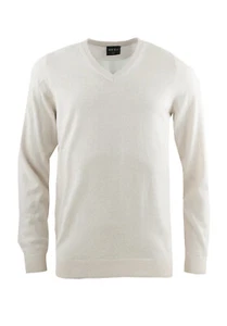 Marvelis Herren Pullover Casual Fit V-Ausschnitt Einfarbig Wollweiß - Picture 1 of 1