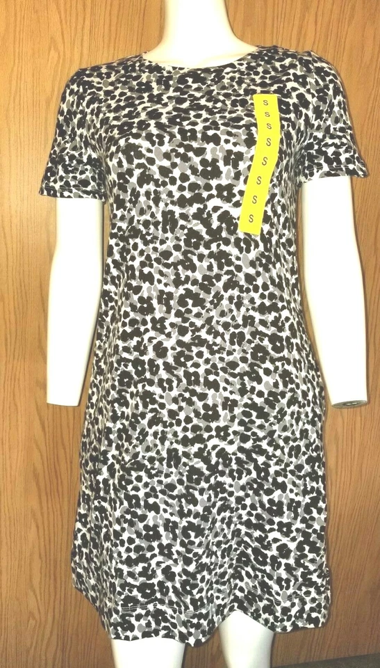 Ellen Tracy Cheetah Dress Sz S Pima Cotton Gray Black Animal Print Leopard