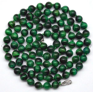 Green Tiger's Eye 6/8/10/12mm Natural Round Gemstone Beads Necklace 16-48'' - Picture 1 of 8