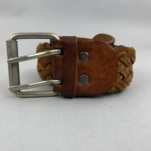 Vintage Brown Plaited Leather Woven Double Buckle Boho Belt Size 37" Long Length - Picture 1 of 18