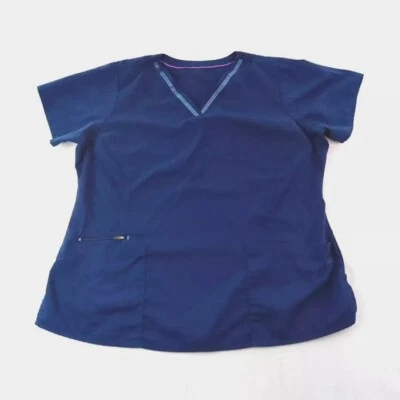 Pre-owned XL Women Tory Blue Purple Label Healing Hands Scrub Top 2 Pocket 1 Zip - Image 1 of 4