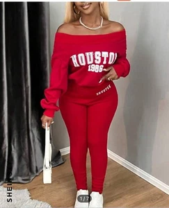 SHEIN SXY 2pcs/Set Fleece-Lined Off-Shoulder Sweatshirt And Thighs Leggings. - Picture 1 of 1