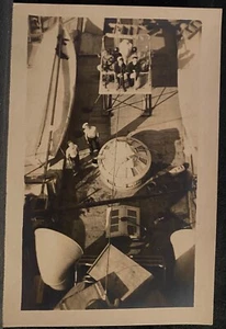 Navy Real Photo RPPC Aerial View Sailors on Ship’s Deck From High Mast of Ship - Picture 1 of 3