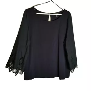 The Limited Knit Top Women's 1X Black Embroidered Crochet 3/4 Sleeves Stretch - Picture 1 of 8