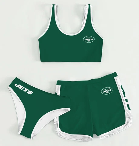 New York Jets Women's Athletic Bikini 3PCS Crop Top With Shorts Swimwear Gift Cover