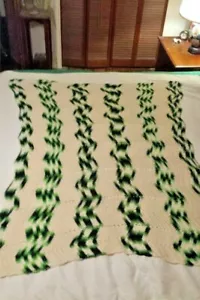 Vintage Handmade Crochet Afghan Throw Cream Green Chevron Color Block 58"x67" - Picture 1 of 8
