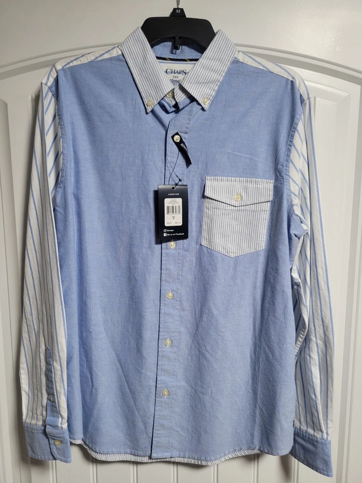 CHAPS Men’s Button Down Coastland Wash Size Medium Oxford Long Sleeve Shirt