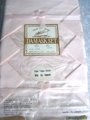 VINTAGE Steam Ship Brand Damask  7-PC 50x66 Tablecloth/6Napkins by Nichibo Japan - Image 1 of 3
