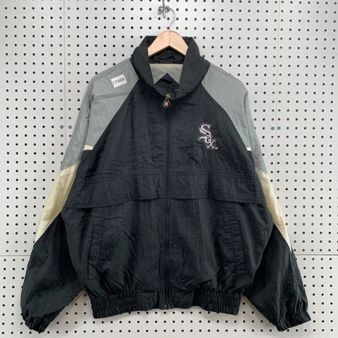 Vintage Chicago White Sox Windbreaker Jacket Men Large Black Gray Full Zip Nylon Cover