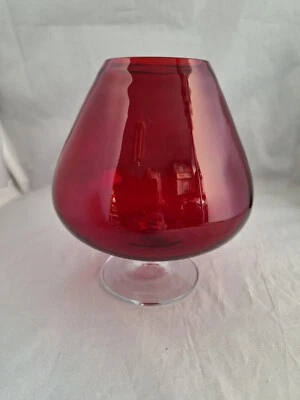 Vintage Oversized Ruby Red Blown Glass Balloon Brandy Snifter Vase 7" Tall  - image 1 of 4