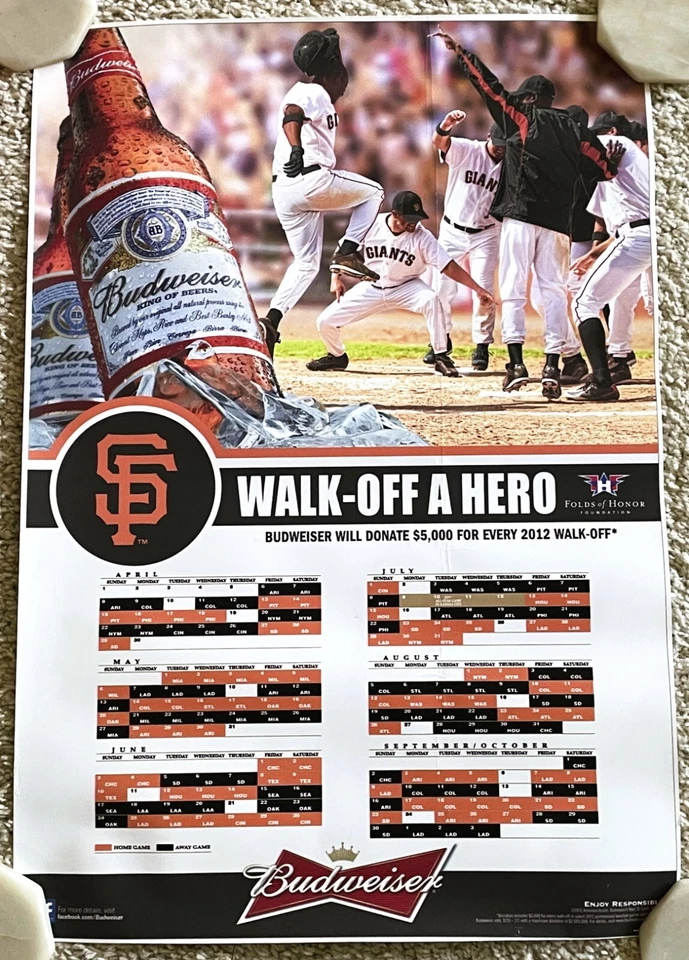 SAN FRANCISCO GIANTS-BUDWEISER-2012 OFFICIAL SCHEDULE POSTER-FOLDS OF HONOR - Image 1 of 1