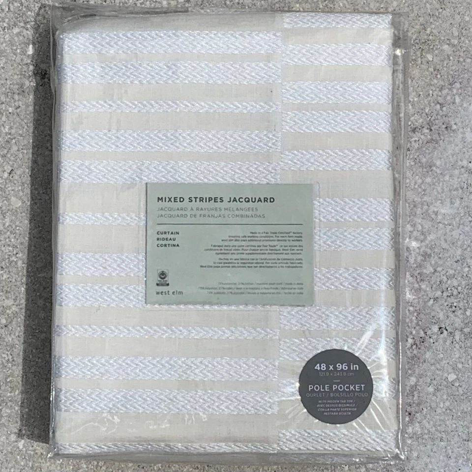 West Elm Mixed Stripes Jacquard Curtain 48"x96" Cream & White Striped One Panel - Image 1 of 3