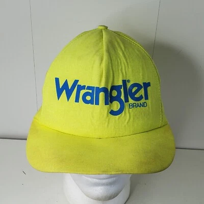 De Colección Wrangler Jeans Logotipo Explicado Snapback Gorra Gorra de Béisbol Amarillo Neón Sucio Foto 1 de 4