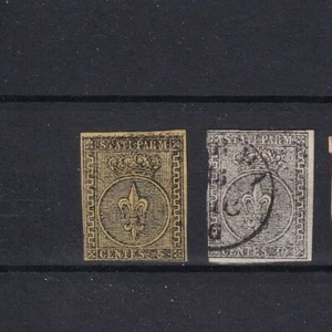 Parma 1852 cent. 5 giallo arancio e 10 bianco - Valori usati - Vedi foto - Foto 1 di 2