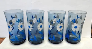 Vintage Libbey Blue Meadows Floral Daisy Gläser MCM 5-1/4 hoch Top Zustand! - Bild 1 von 10