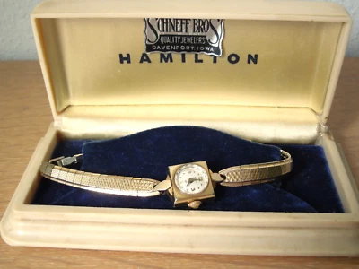 Antigo Hamilton Feminino Quadrado 10KRG Moldura Banhada Relógio Mecânico Ótimo Estado - Imagem 1 de 4