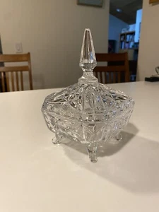 Beyer Clear Genuine Lead Crystal Footed Candy Dish Hand cut With Lid 7” X 4” - Picture 1 of 10