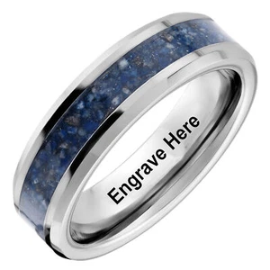 Alianza de boda de carburo de tungsteno lapislázuli grabada personalizada ajuste cómodo - Imagen 1 de 12