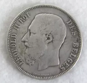 BELGIUM 1873 5 FRANCS SILVER COIN KM#24 LEOPOLD II - Picture 1 of 2
