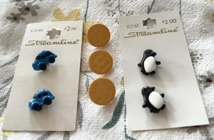 Vintage Streamline Botones Pingüinos, Coches VW, Galletas Ritz NUEVO Hecho en Francia - Imagen 1 de 7